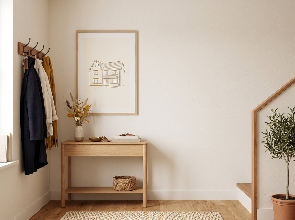 Het Woningportret - sfeervolle inkomhal met ingelijst kunstwerk