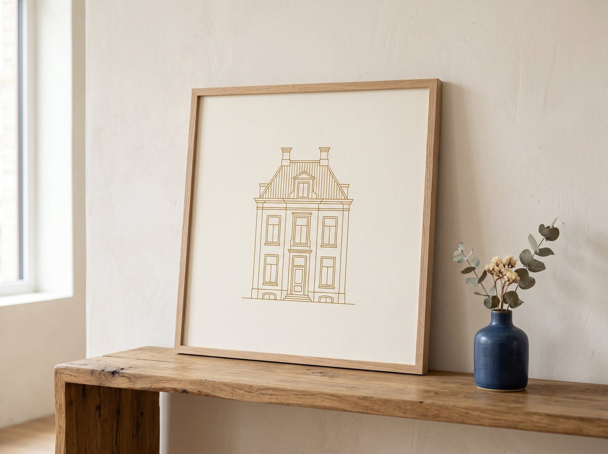 Het Woningportret - voorbeeld herenhuis in lichte houten lijst