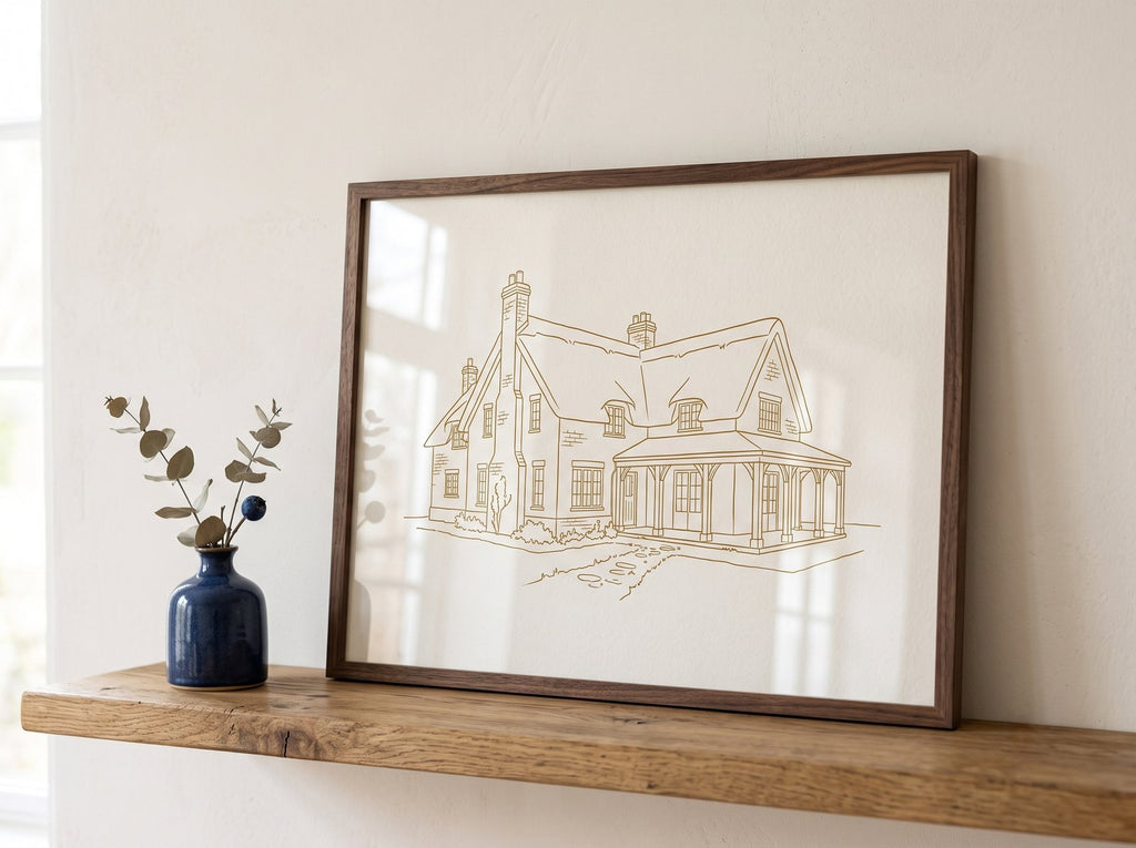 Het Woningportret - voorbeeld landhuis in donkere houten lijst